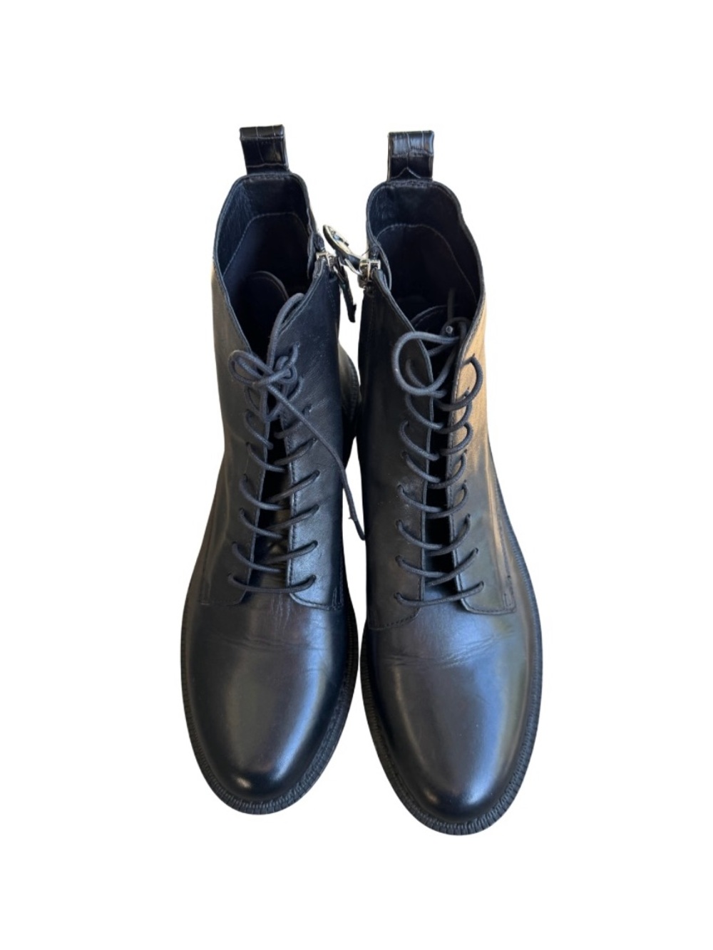 Sam Edelman Nina Leather Combat Black Lace-Up Boots
